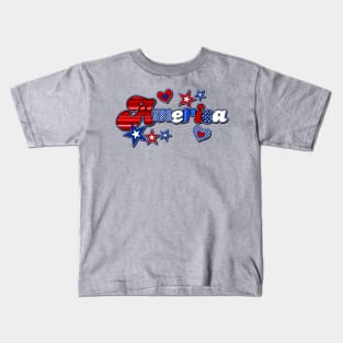 America, Red White and Blue, Stars and Hearts Kids T-Shirt